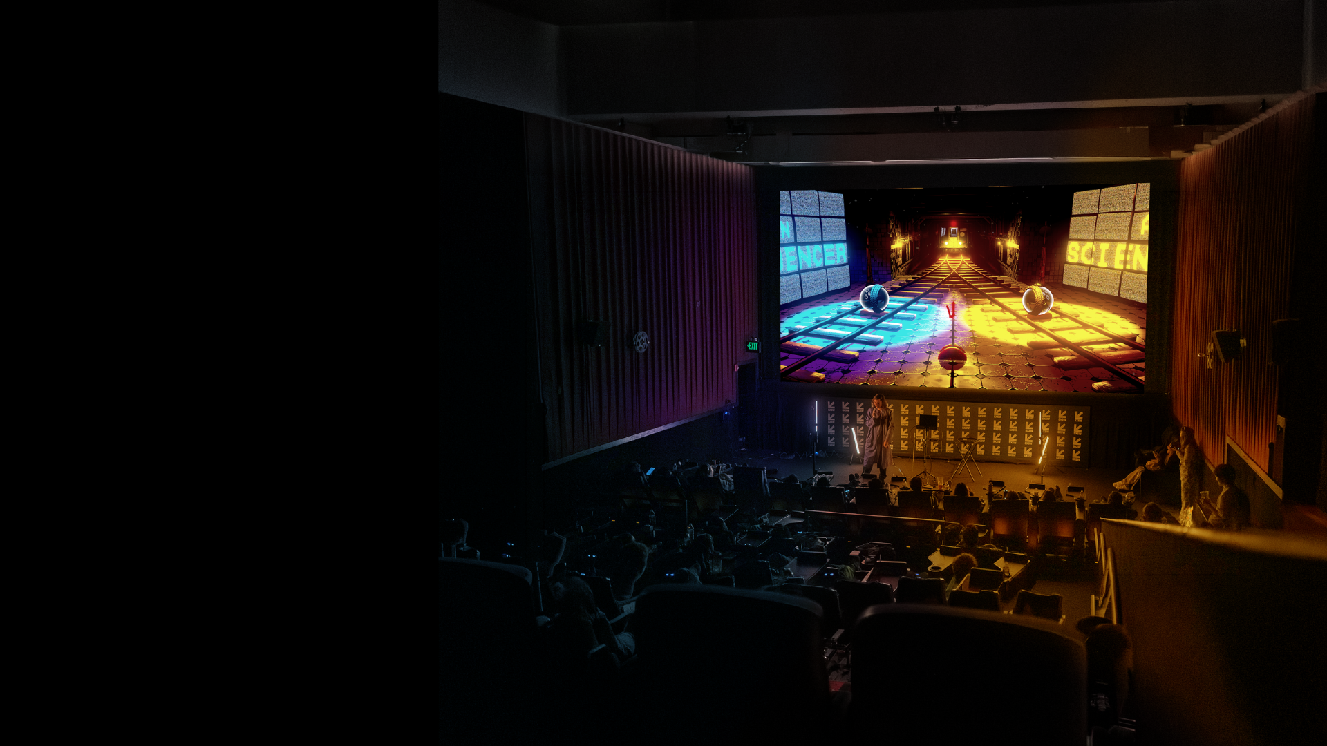 Theater screen with animated show